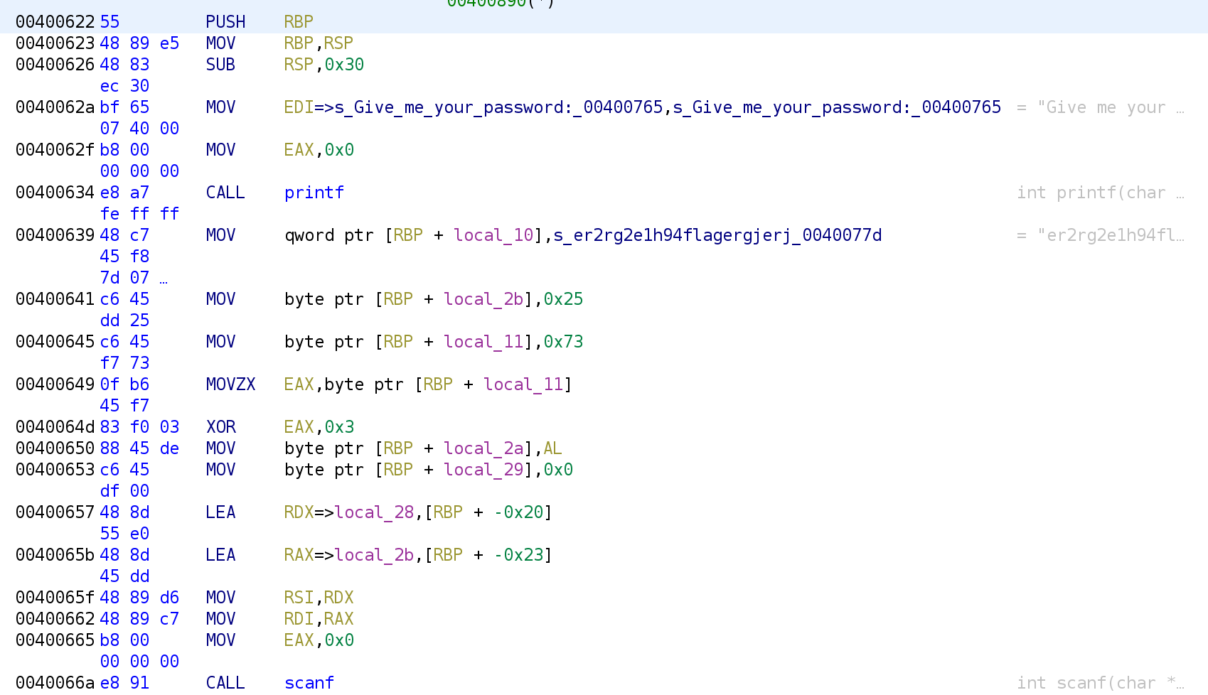 Disassembly of the main function