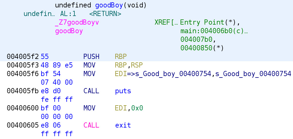 Disassembly of goodBoy function