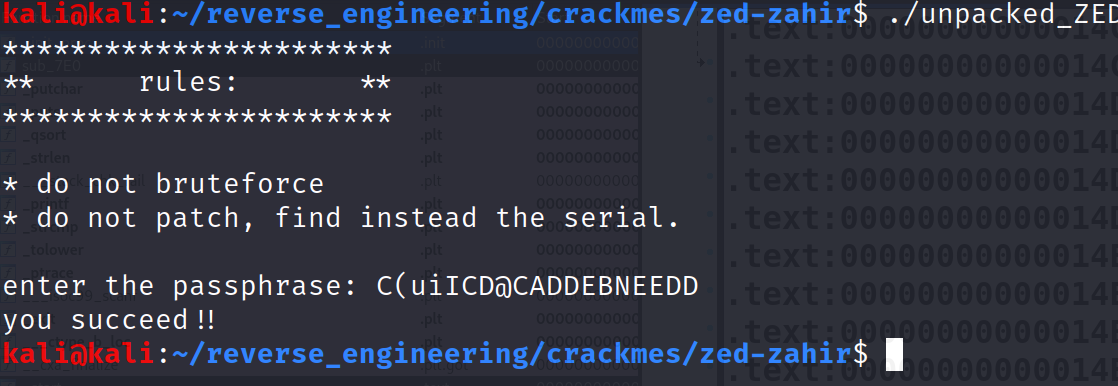 Zed's Crackme Success Message