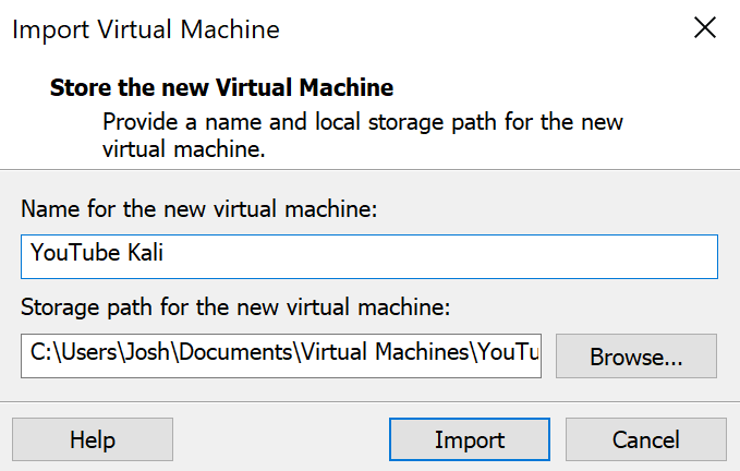 Import Virtual Machine Menu