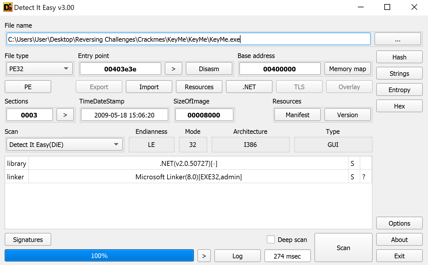 DIE Output on KeyMe binary