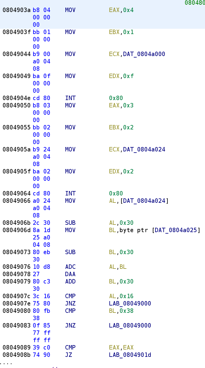 Disassembling the binary's entry point